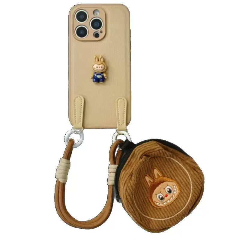 Labubu Phone Case with Corduroy Hat Pouch & Detachable Strap